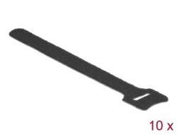 18686 Delock Cravată de cablu cu cârlig și buclă L 150 x W 12 mm, 10 bucăți, neagră