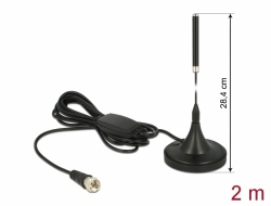 12413 Delock DAB+ Antenna F Plug 21 dBi active fixed omnidirectional with magnetic base RG-174 2 m black