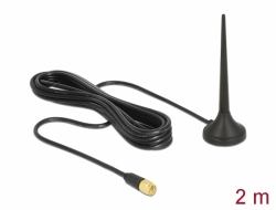 12416 Delock LTE / GSM / UMTS antena SMA muški 3 dBi, fiksna, višesmjerna s magnetnim postoljem i kabelom za povezivanje RG-174 2 m vanjska crni