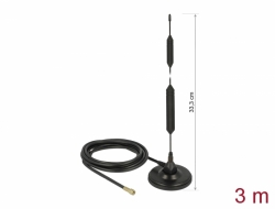 12418 Delock Antenă GSM quadband SMA tată 5 dBi, fixă, omnidirecţională, cu bază magnetică şi cablu de conectare RG-58 3 m, de exterior, negru