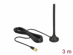 12419 Delock Antenne GSM / UMTS / LTE mâle SMA 2,5 dBi fixe omnidirectionnelle avec base magnétique et câble de connexion RG-174 3 m extérieure noir