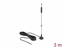 12420 Delock LTE / GSM / UMTS Antenna SMA plug 3 - 5 dBi fixed omnidirectional with magnetic base and connection cable RG-174 3 m outdoor black