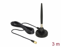 12421 Delock GSM Antenna SMA plug screw mounting 3 dBi fixed omnidirectional with magnetic base and connection cable RG-174 3 m outdoor black