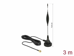 12422 Delock GSM Antenna SMA plug 5 dBi fixed omnidirectional with magnetic base and connection cable RG-174 3 m outdoor black