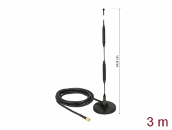 12425 Delock Antenă LTE SMA tată 5 dBi 44,9 cm, fixă, omnidirecţională, cu bază magnetică şi cablu de conectare RG-58 3 m, de exterior, negru