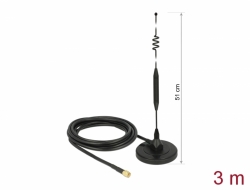 12429 Delock LTE Antenna SMA plug 6 dBi fixed omnidirectional with magnetic base and connection cable RG-58 3 m outdoor black