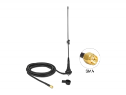 12722 Delock LPWAN 868 MHz Antenna con SMA maschio 4,5 dBi omnidirezionale fissata con cavo di collegamento RG-58 C/U 2,5 m all'esterno nero