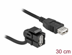 86869 Delock Keystone modul USB 2.0 A ženski 110° > USB 2.0 A ženski s kabelom crno