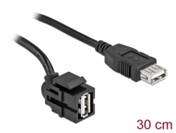 86870 Delock Keystone modul USB 2.0 A ženski 250° > USB 2.0 A ženski s kabelom crno