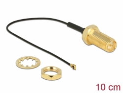 12465 Delock Antena Cable RP-SMA mampara hembra a I-PEX Inc., MHF® 4 macho 0.81 10 cm longitud de hilo 10 mm