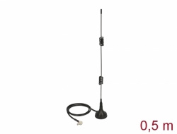 12480 Delock Antenă LTE TS-9 tată 90° 2 - 3 dBi , fixă, omnidirecţională, cu bază magnetică şi cablu de conectare RG-174 50 cm, de exterior, negru