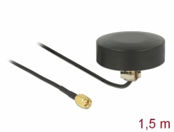 65890 Delock WLAN 802.11 b/g/n antenna SMA-dugó 3 dBi irányítatlan, rögzített, csatlakozókábellel RG-174 1,5 m, kültéri, fekete