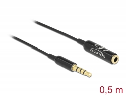 66074 Delock Cablu de extensie audio mufă stereo 3,5 mm 4 pini tată la mamă Ultra Slim, 0,5 m, negru