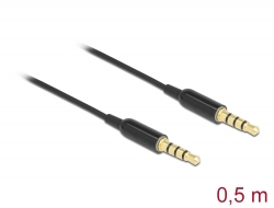 66075 Delock Cable conector estéreo de 3,5 mm 4 pines macho a macho Ultra Slim 0,5 m negro
