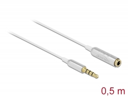 66072 Delock Cablu de extensie audio mufă stereo 3,5 mm 4 pini tată la mamă, Ultra Slim 0,5 m, alb 