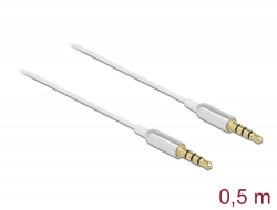 66073 Delock Kabel se stereofonním konektorem, 3,5 mm, 4 pinový, ze zástrčky na zástrčku Ultra Slim, 0,5 m, bílý 