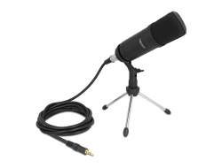 66640 Delock Microphone professionnel de podcasting pour ordinateur avec connecteur XLR et 3 jack mâles stéréos + câble adaptateur pour smartphone et tablette