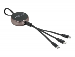 86702 Delock USB 3 in 1, nawijanym kablu ładowania do Lightning™ 8 pin / Micro USB / USB Type-C™, czarny