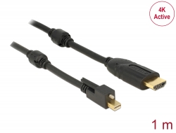 83729 Delock Câble mini DisplayPort 1.2 mâle avec vis > HDMI mâle 4K actif noir 1 m