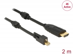 83730 Delock Przewód mini DisplayPort 1.2 z męską wtyczką ze śrubką > męska wtyczka HDMI 4K aktywne czarny 2 m