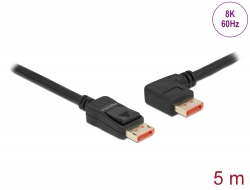 87049 Delock DisplayPort cable male straight to male 90° left angled 8K 60 Hz 5 m