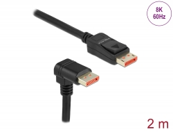 87051 Delock DisplayPort kabel samec přímý na samec 90° pravoúhlý dolů 8K 60 Hz 2 m