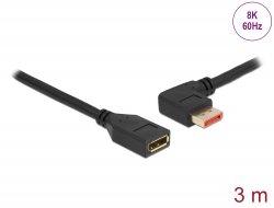 87076 Delock Cablu prelungitor DisplayPort tată 90° înclinat în stânga la mamă 8K 60 Hz 3 m