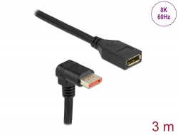 87093 Delock DisplayPort extension cable male 90° downwards angled to female 8K 60 Hz 3 m