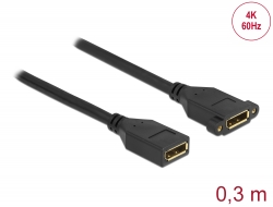 87099 Delock DisplayPort 1.2 kábel csatlakozóhüvellyel  - csatlakozóhüvellyel panelrögzítés 4K 60 Hz 30 cm