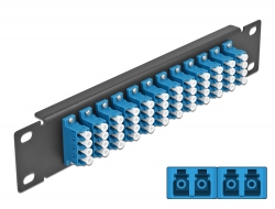 66776 Delock Panou de conexiuni pentru cabluri de fibră optică de 10″ 12 Port LC Quad, albastru, 1U negru