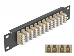 66778 Delock Panel de conexión de fibra óptica de 10″ de 12 puertos LC Quad beis 1U negro