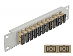 66793 Delock Pannello patch da 10″ in fibra ottica a 12 porte per SC Duplex beige 1U grigio