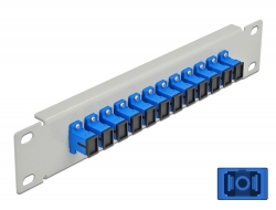 66781 Delock Panou de conexiuni pentru cabluri de fibră optică de 10″ 12 Port SC Simplex, albastru, 1U gri