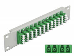 66797 Delock Pannello patch da 10″ in fibra ottica a 12 porte per LC Quad verde 1U grigio