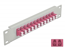 66790 Delock Panou de conexiuni pentru cabluri de fibră optică de 10″ 12 Port LC Duplex, violet, 1U gri