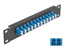 66765 Delock 10″ patch panel pro optická vlákna, 12 portů, LC Duplex, modrý, 1U, černý