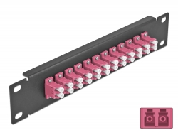 66769 Delock Panou de conexiuni pentru cabluri de fibră optică de 10″ 12 Port LC Duplex, violet, 1U negru
