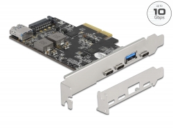 90060 Delock Karta PCI Express x4 do 3 x USB Type-C™ + 2 x USB Typ-A - SuperSpeed USB 10 Gbps - Konstrukcja niskoprofilowa