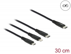 87148 Delock Cablu de încărcare USB 3 în 1 USB Type-C™ la Lightning™ / Micro USB / USB Type-C™, 30 cm