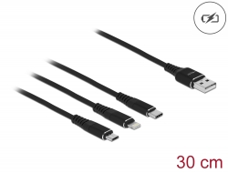 87152 Delock Nabíjecí kabel USB 3 v 1 Typ-A na Lightning™ / Micro USB / USB Type-C™, 30 cm černá