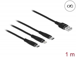 87155 Delock USB-laddningskabel 3-i-1 Typ-A till Lightning™ / Micro USB / USB Type-C™ 1 m svart