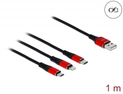 85892 Delock USB Ladekabel 3 in 1 Typ-A zu Lightning™ / Micro USB / USB Type-C™ 1 m schwarz / rot