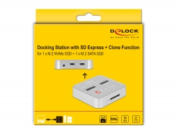 Delock Produits 64138 Delock Station d'accueil pour 1 x M.2 NVMe SSD + 1 x  M.2 SATA SSD avec lecteur de carte SD Express (SD 7.1) et fonction Clone