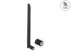 12637 Delock WLAN 802.11 ac/ax/a Antenna RP-SMA plug 5 dBi 20 cm omnidirectional with tilt joint and flexible material black