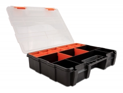 18416 Delock Rendező doboz 21 egységgel, 290 x 220 x 60 mm méretben, narancs és fekete