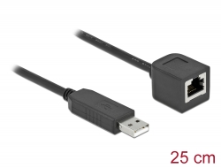 64162 Delock Cablu de conexiune în serie cu chipset FTDI, USB 2.0 Tip-A tată la RS-232 RJ45 mamă, 25 cm, negru