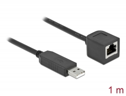 64164 Delock Szeregowy kabel połączeniowy z czipsetem FTDI, USB 2.0 Typu-A męski na RS-232 RJ45 żeński, 1 m, czarny