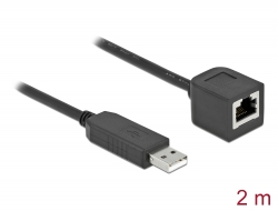 64165 Delock Szeregowy kabel połączeniowy z czipsetem FTDI, USB 2.0 Typu-A męski na RS-232 RJ45 żeński, 2 m, czarny