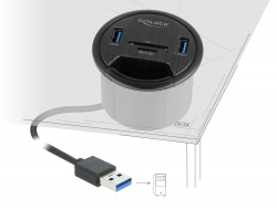 64152 Delock 2 Port Tisch-Hub 2 x SuperSpeed USB Typ-A und Card Reader für SD und Micro 