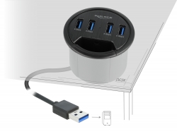 64153 Delock 4 Port In-Desk Hub with 4 x SuperSpeed USB Type-A Port